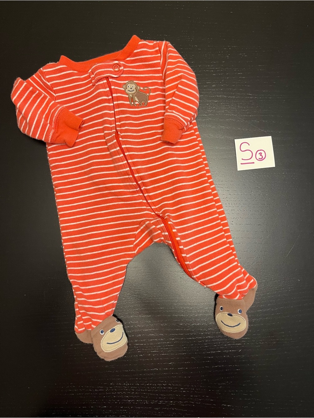 ⭐️2/$11.00⭐️ Carter's 3m Cotton Striped Monkey Zip Up Sleeper